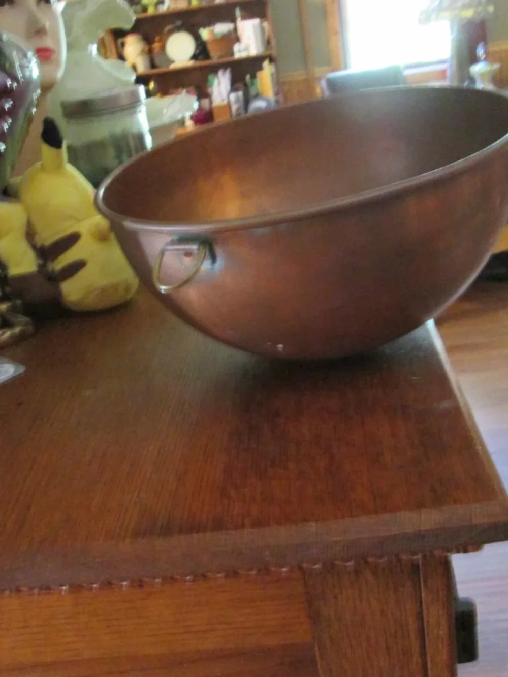 Large 10 3/8 Solid heavy copper mixing bowl with ring to hang Boho MCM farmhouse